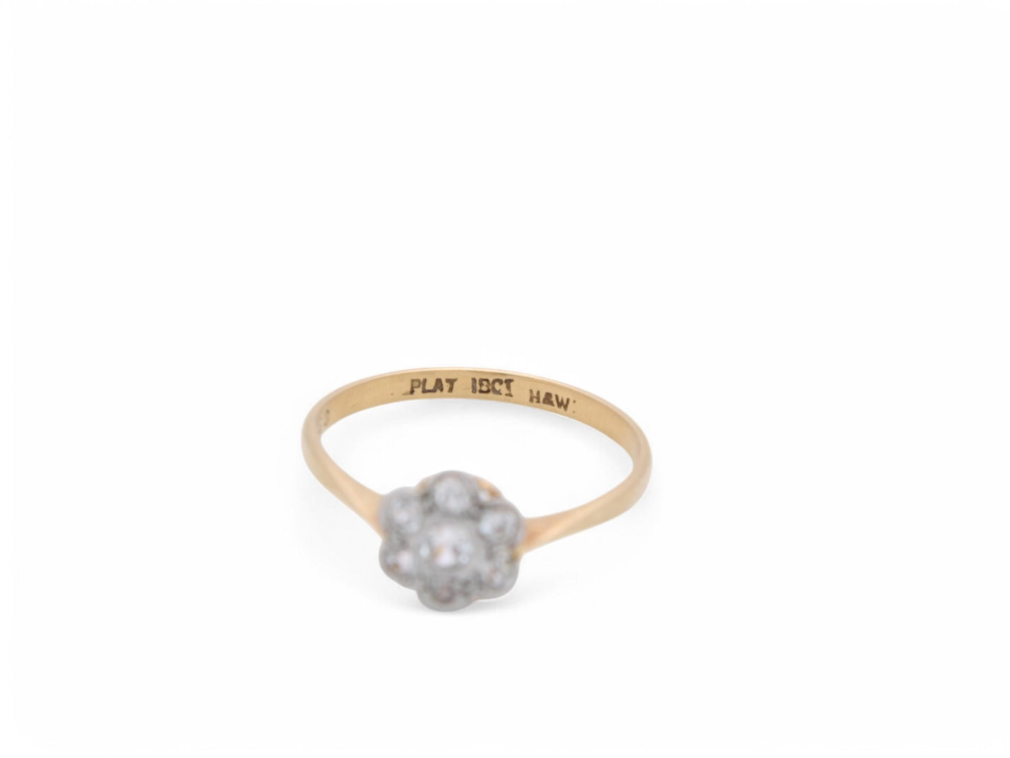 Antique 18ct Gold & Platinum Diamond Cluster Daisy Ring