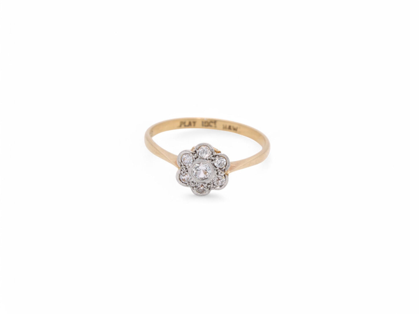 Antique 18ct Gold & Platinum Diamond Cluster Daisy Ring
