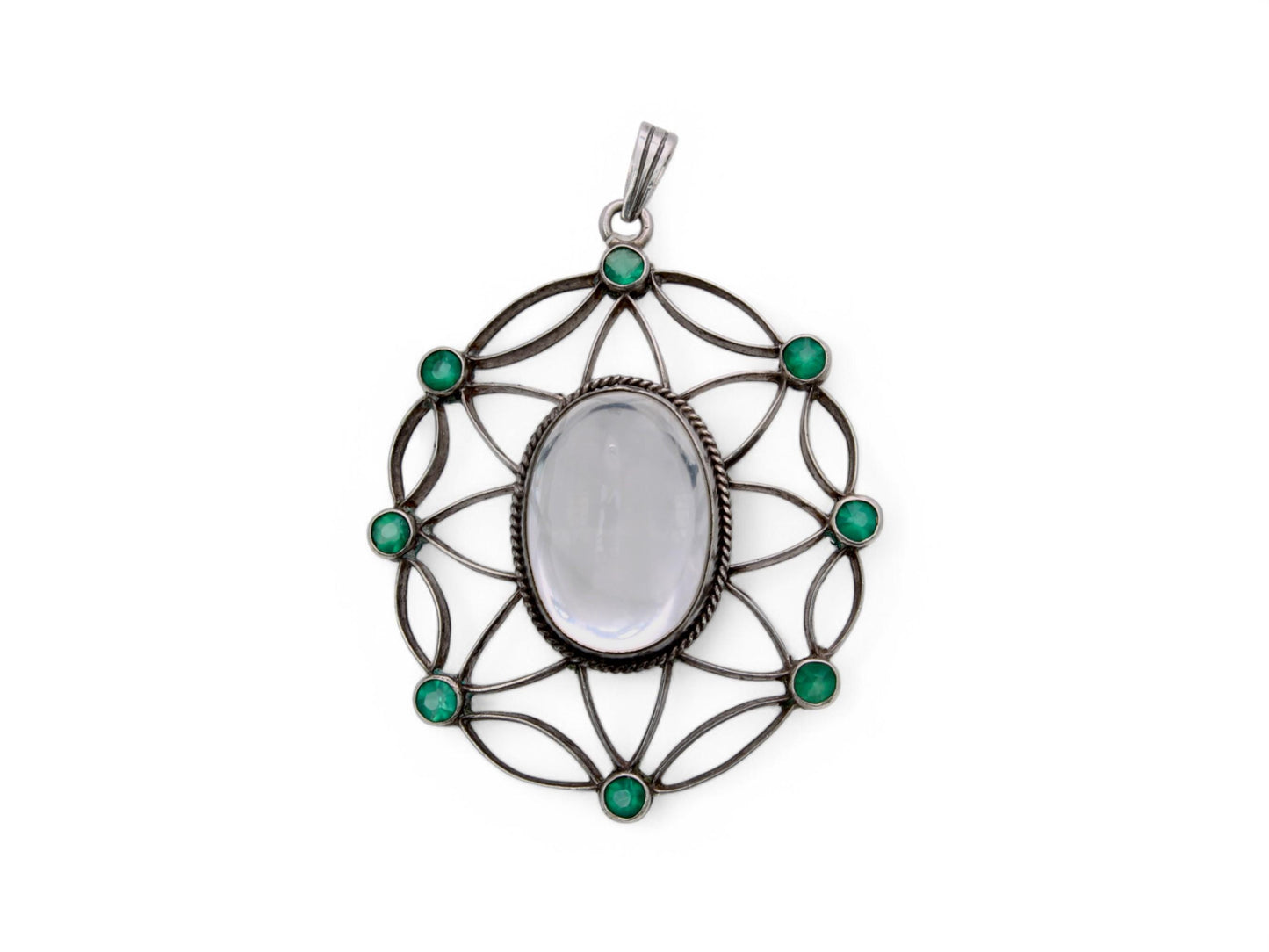 Antique Silver 830 Scandinavian Rock Crystal Green Paste Pendant