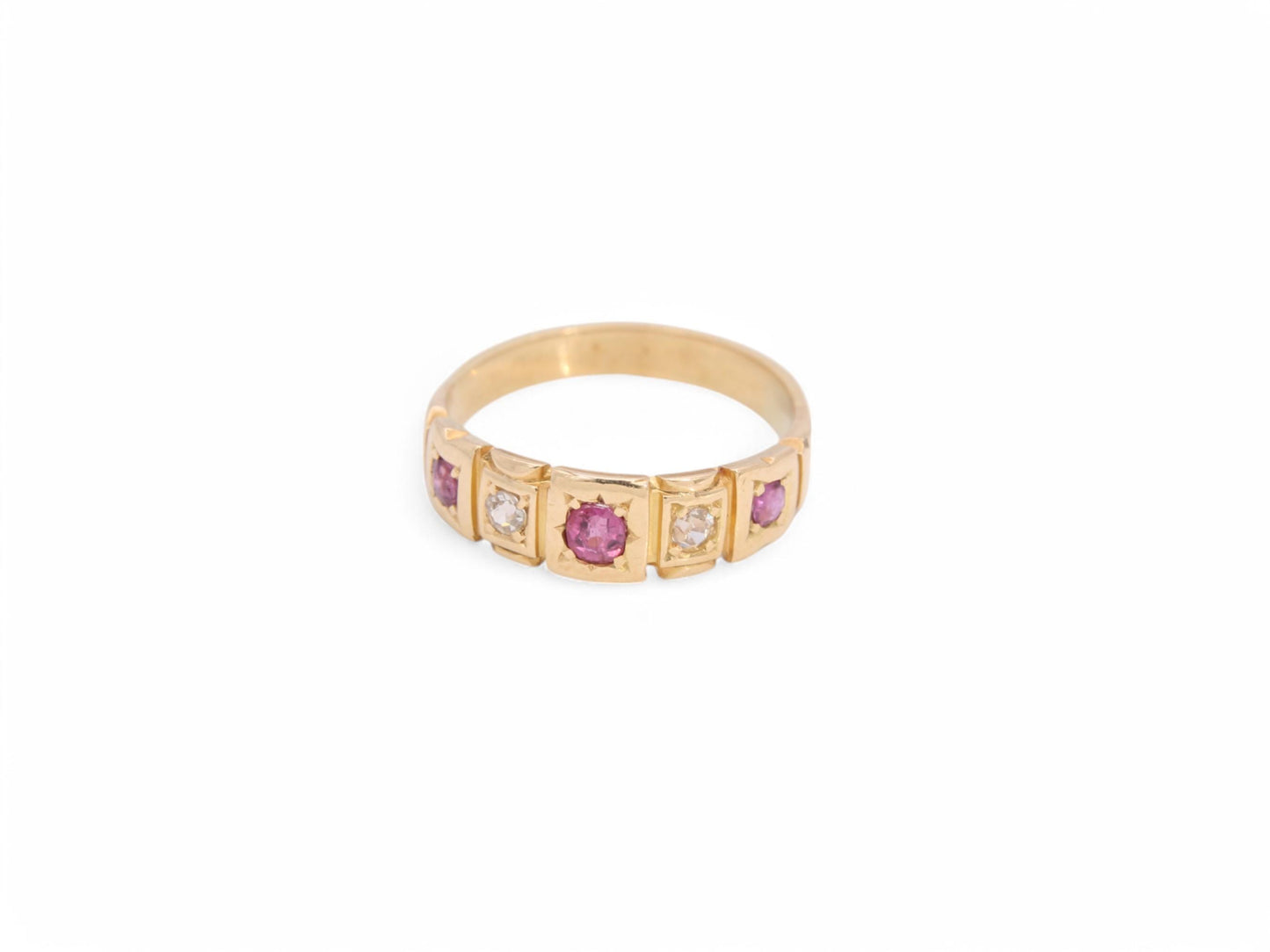 Antique 18ct Gold Ruby Diamond Gypsy Ring