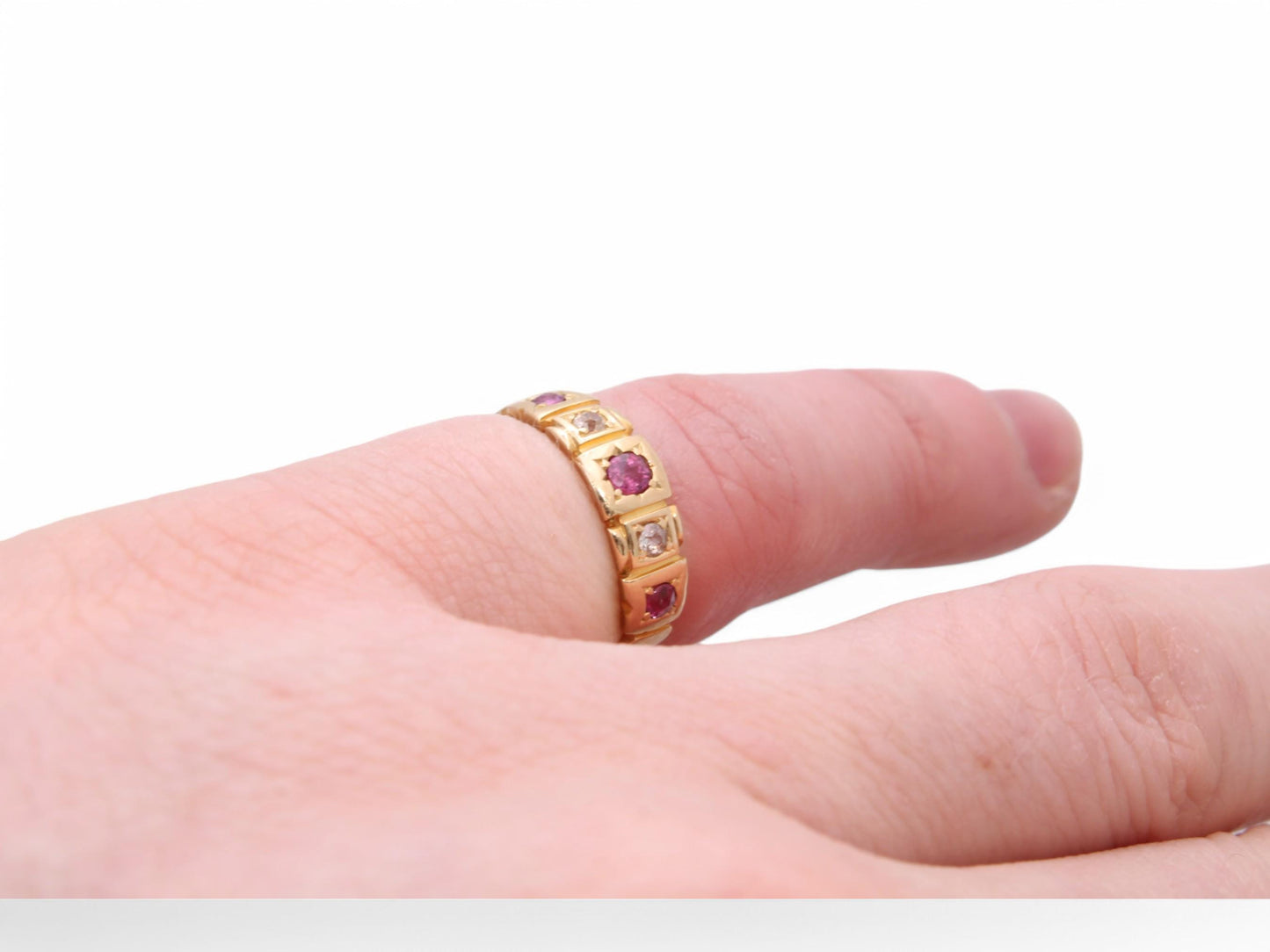 Antique 18ct Gold Ruby Diamond Gypsy Ring