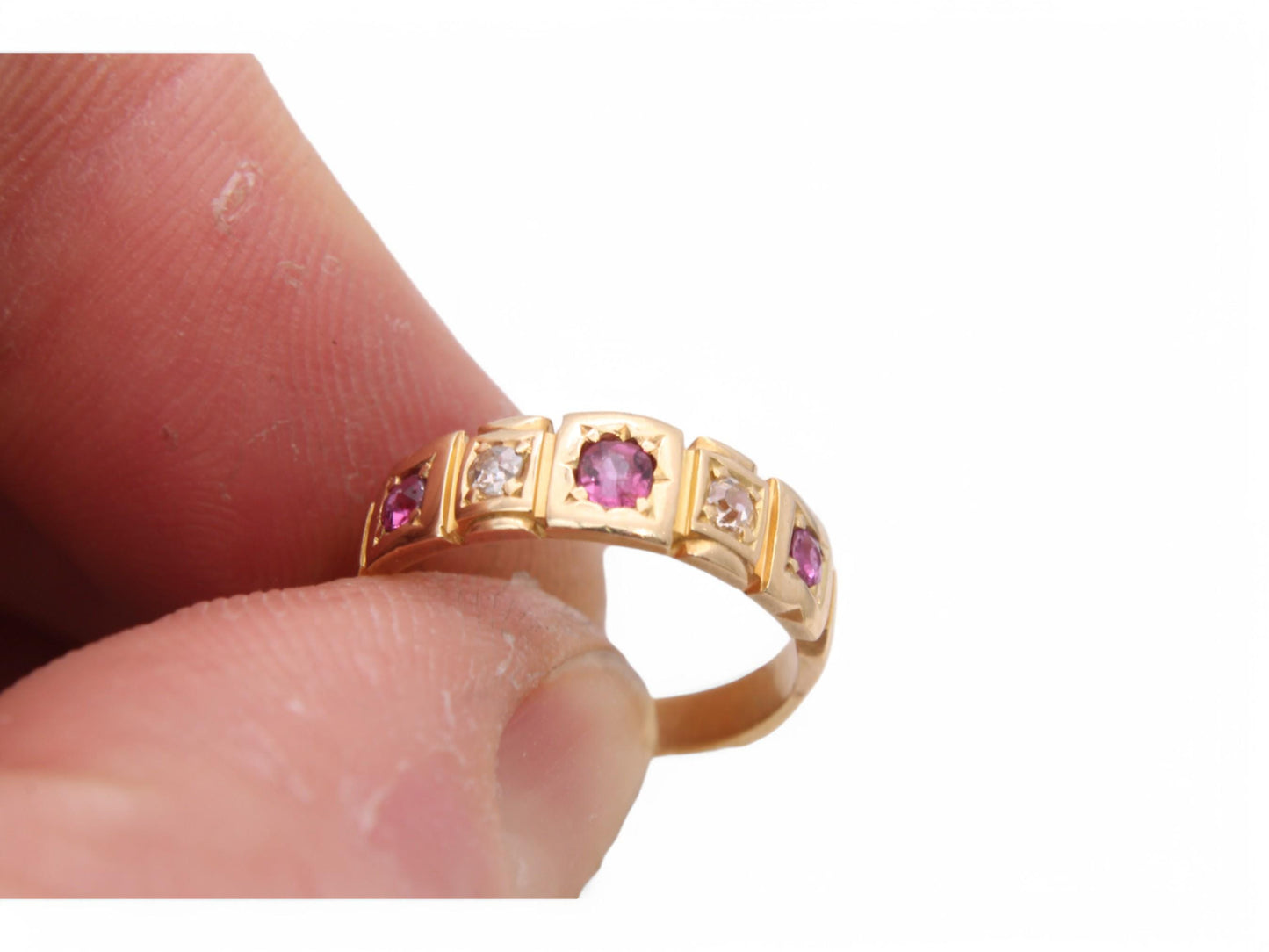 Antique 18ct Gold Ruby Diamond Gypsy Ring