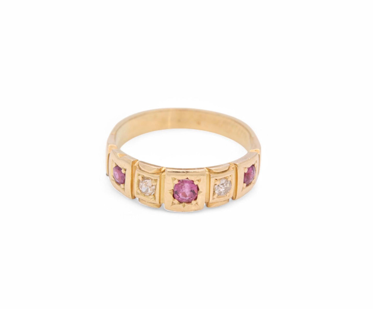 Antique 18ct Gold Ruby Diamond Gypsy Ring