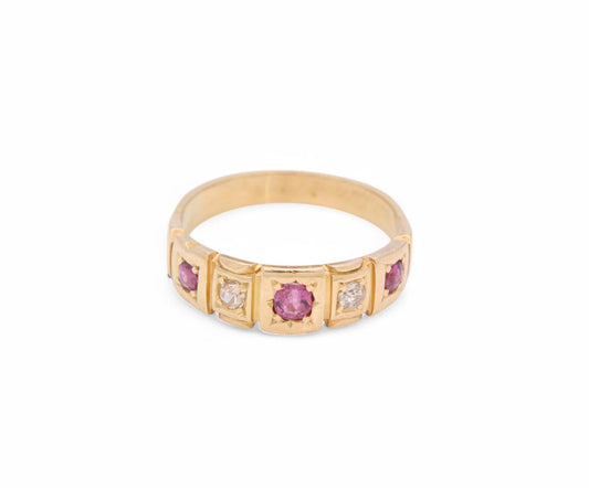 Antique 18ct Gold Ruby Diamond Gypsy Ring