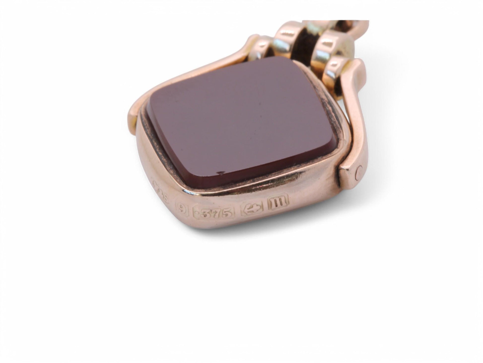 Antique-9ct-Gold-Bloodstone-&-Carnelian-Spinner-Pendant