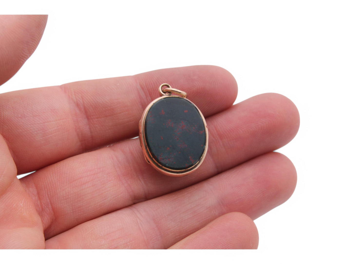 Antique 14ct Gold Bloodstone Lilac Agate Locket