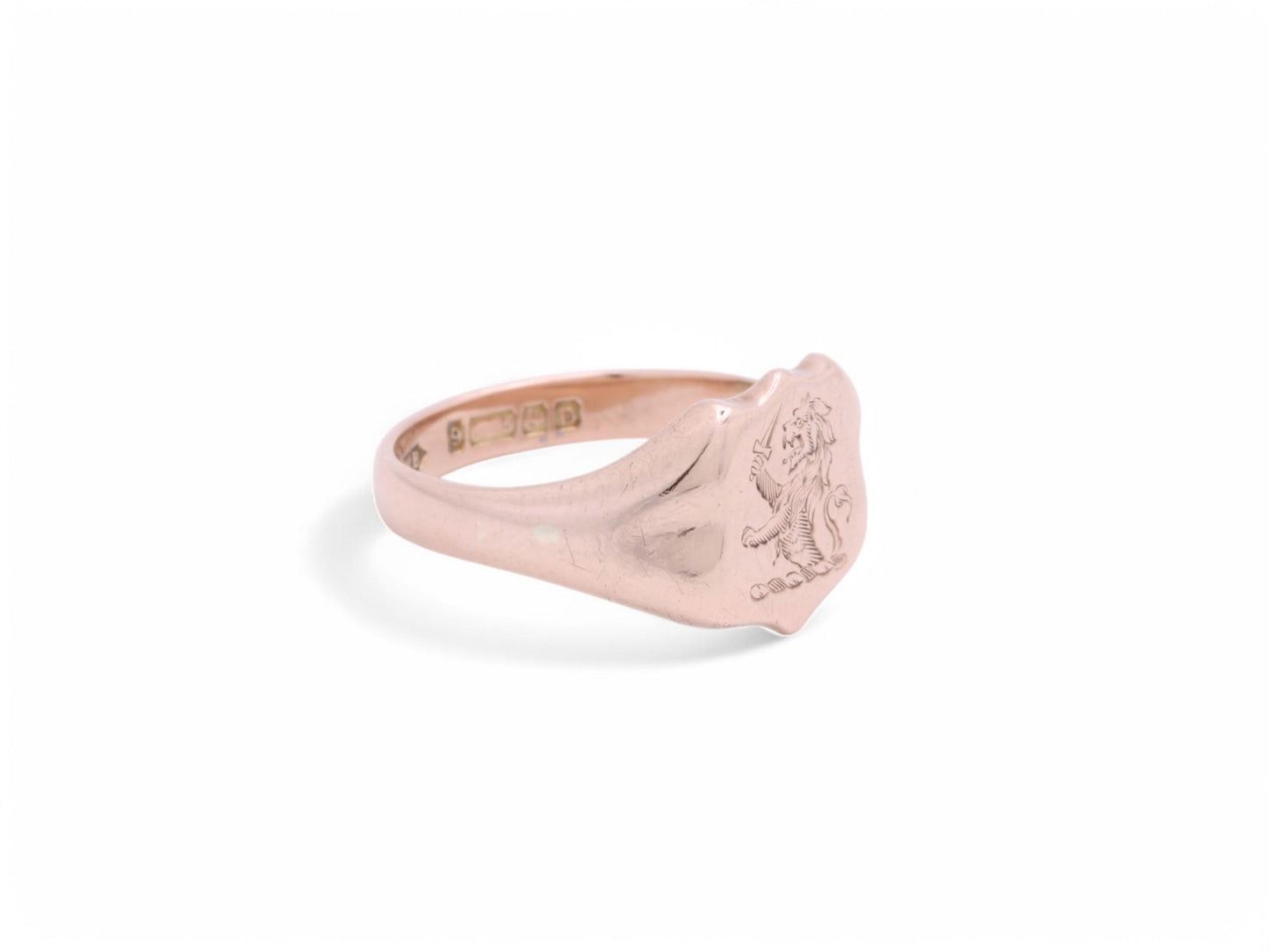 Antique 9ct Gold Intaglio Lion Crest Signet Ring, 1852