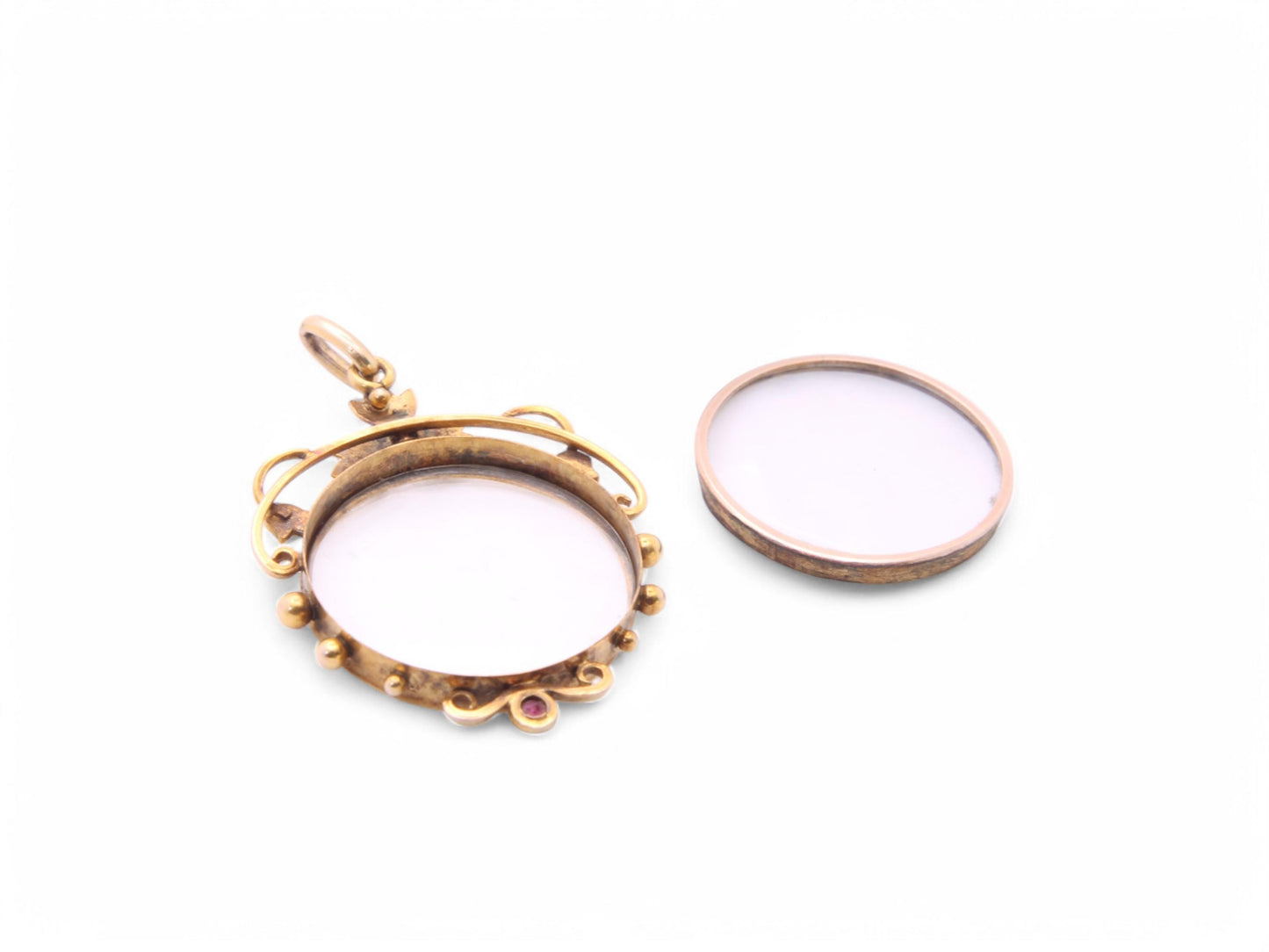 Antique 9ct Gold Pearl & Ruby Open Face Locket