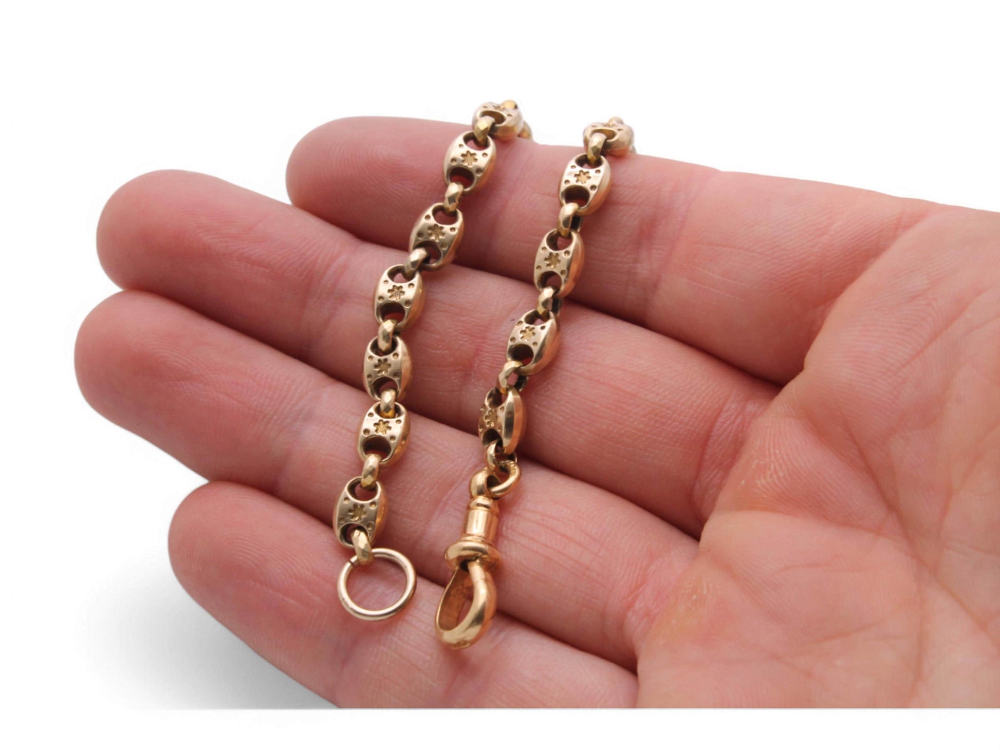 Antique-18ct-Gold-Fancy-Star-Link-Bracelet,-11.3g