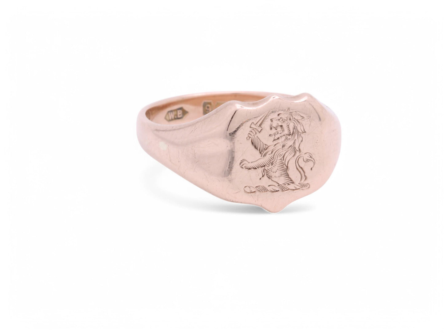 Antique 9ct Gold Intaglio Lion Crest Signet Ring, 1852