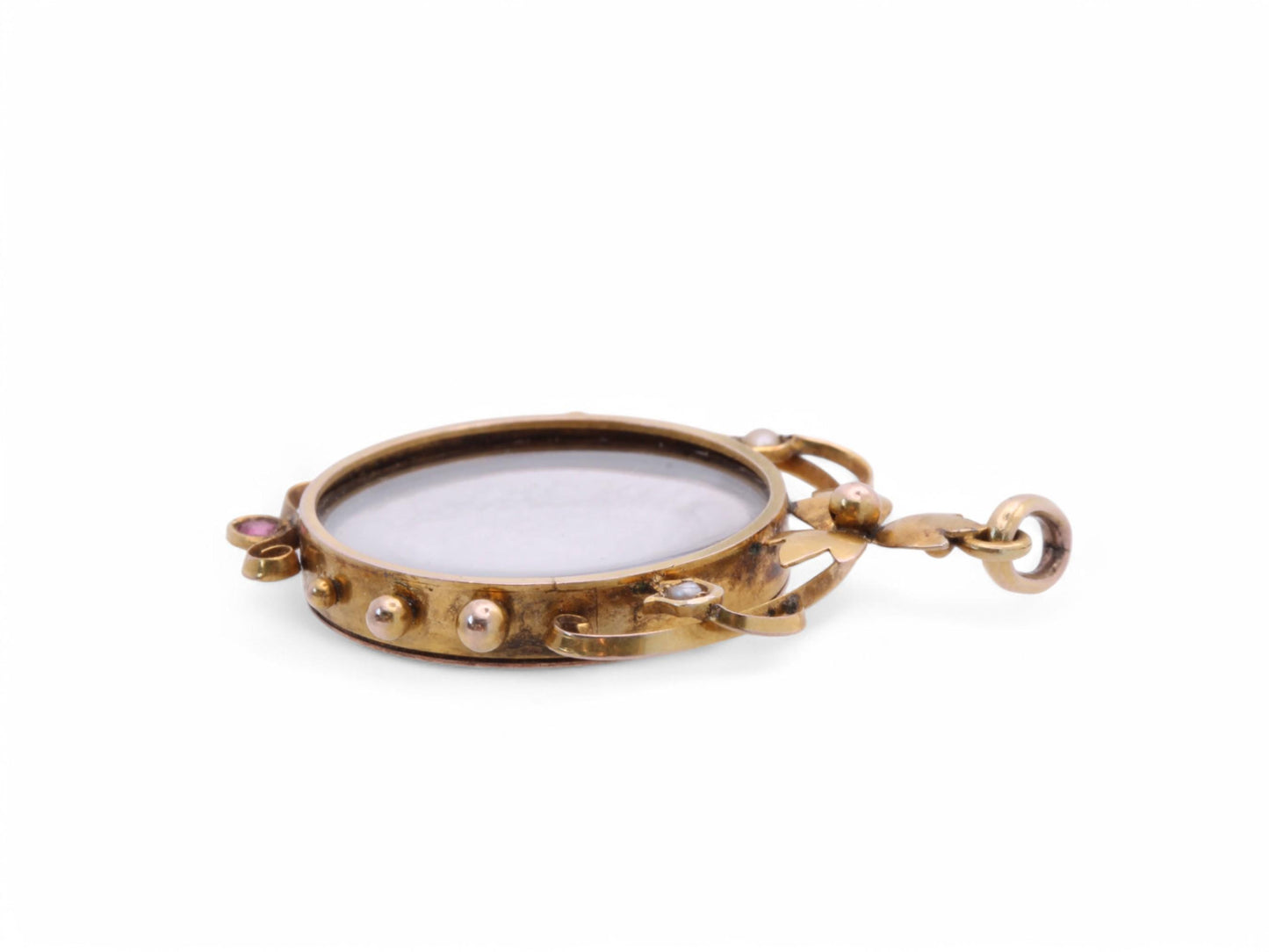 Antique 9ct Gold Pearl & Ruby Open Face Locket