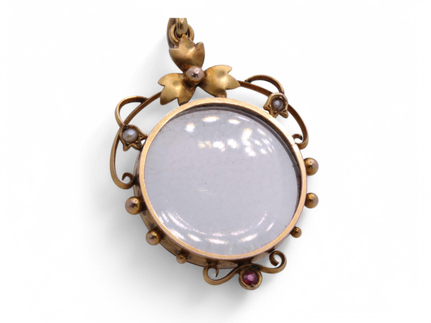 Antique 9ct Gold Pearl & Ruby Open Face Locket