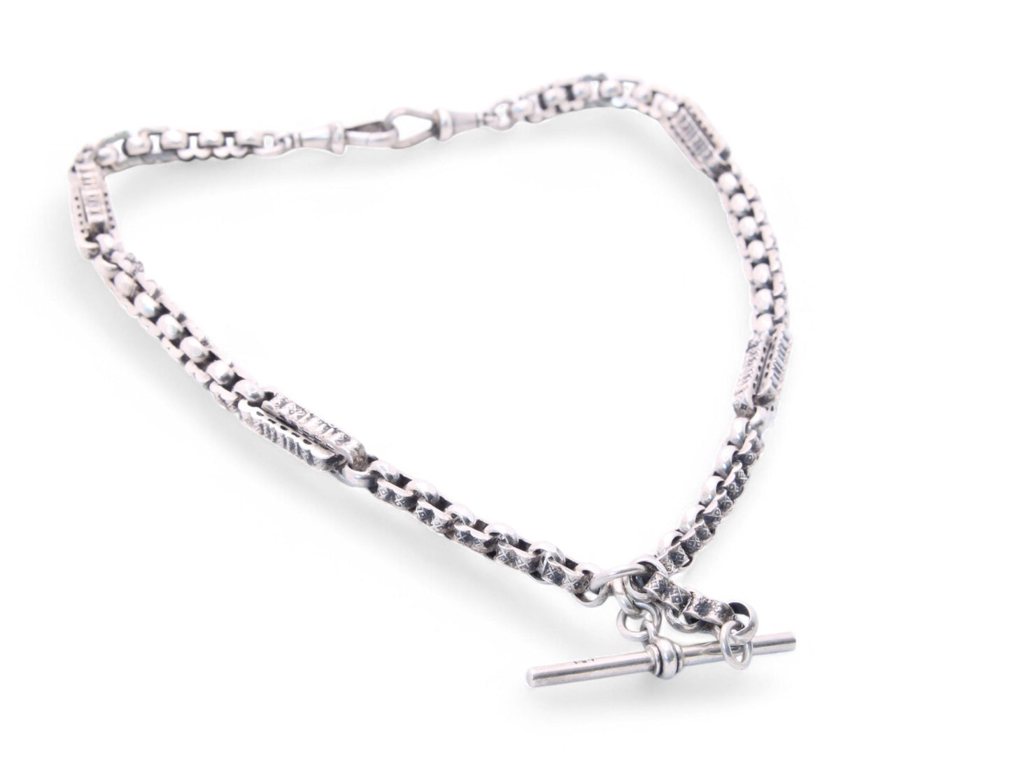 Antique Sterling Silver Fancy Link Albert Chain Necklace, 14.3"