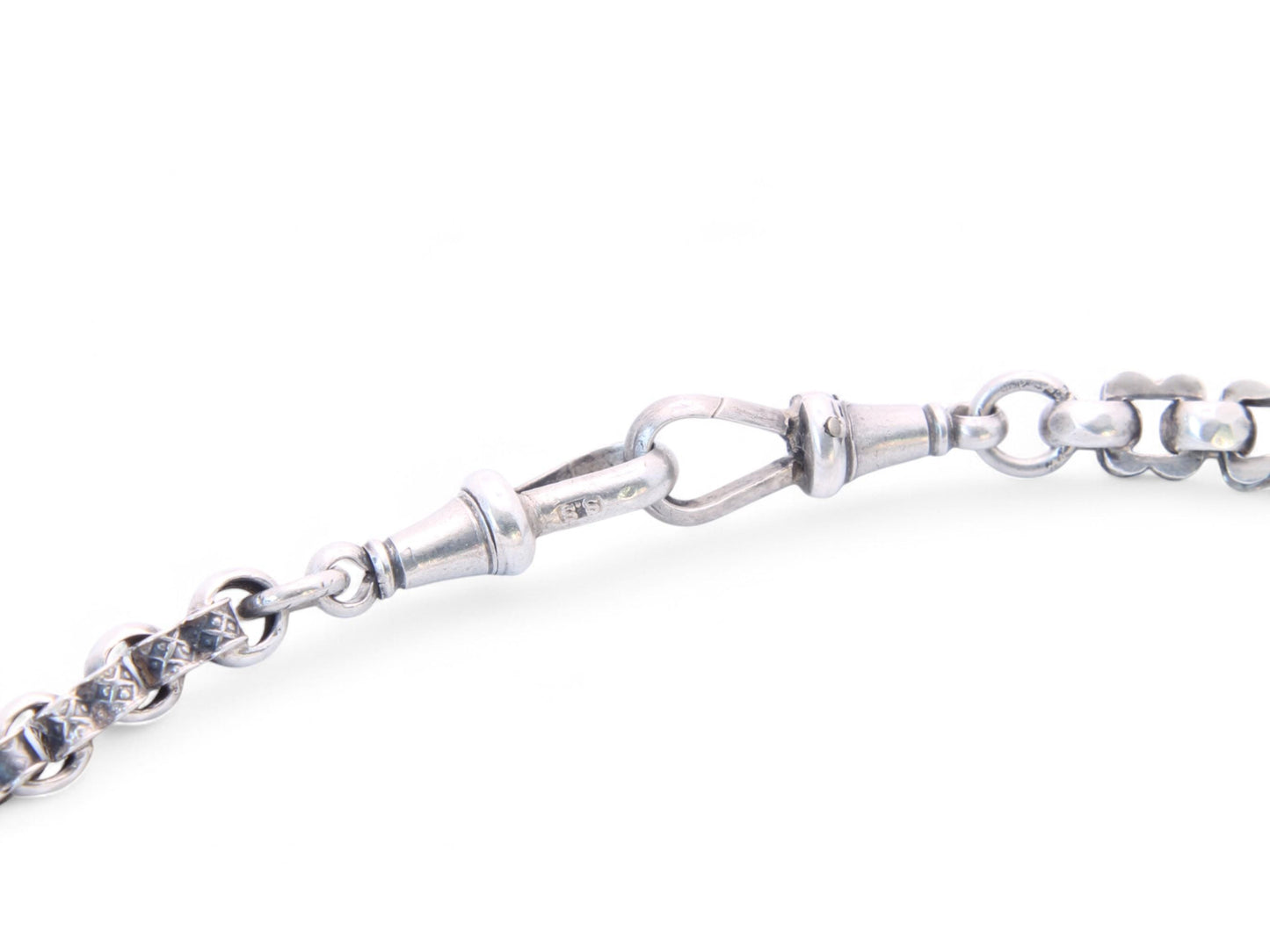 Antique Sterling Silver Fancy Link Albert Chain Necklace, 14.3"