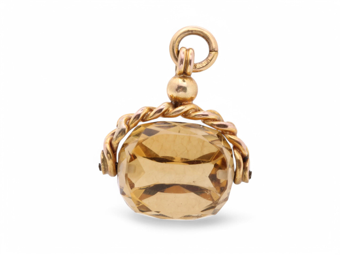 Antique 9ct Gold Faceted Citrine Spinner Pendant