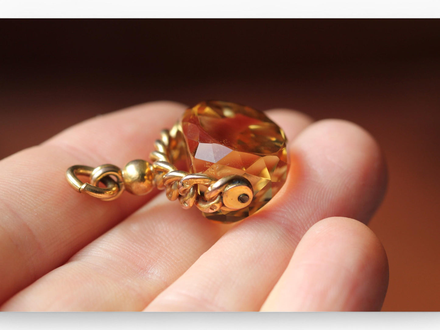 Antique 9ct Gold Faceted Citrine Spinner Pendant
