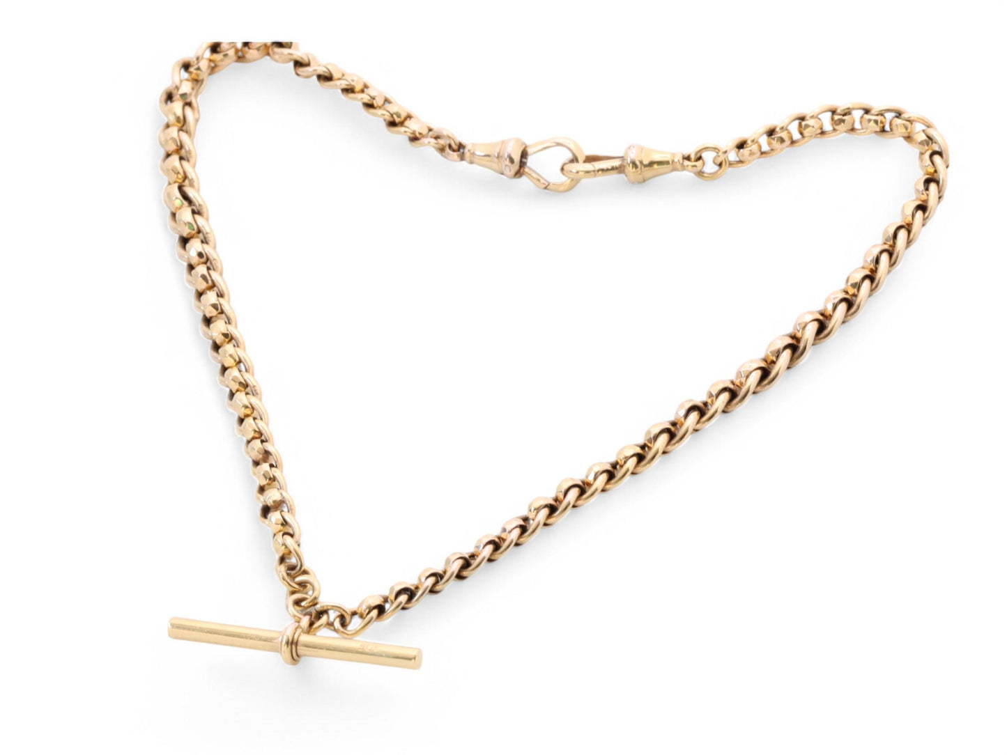 Antique-9ct-Gold-Faceted-Roller-Ball-Albert-Chain-Necklace,-14.5"