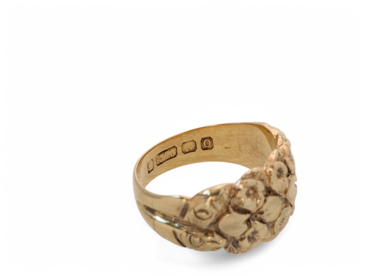Antique-9ct-Yellow-Gold-Floral-Motif-Keeper-Ring,-1913