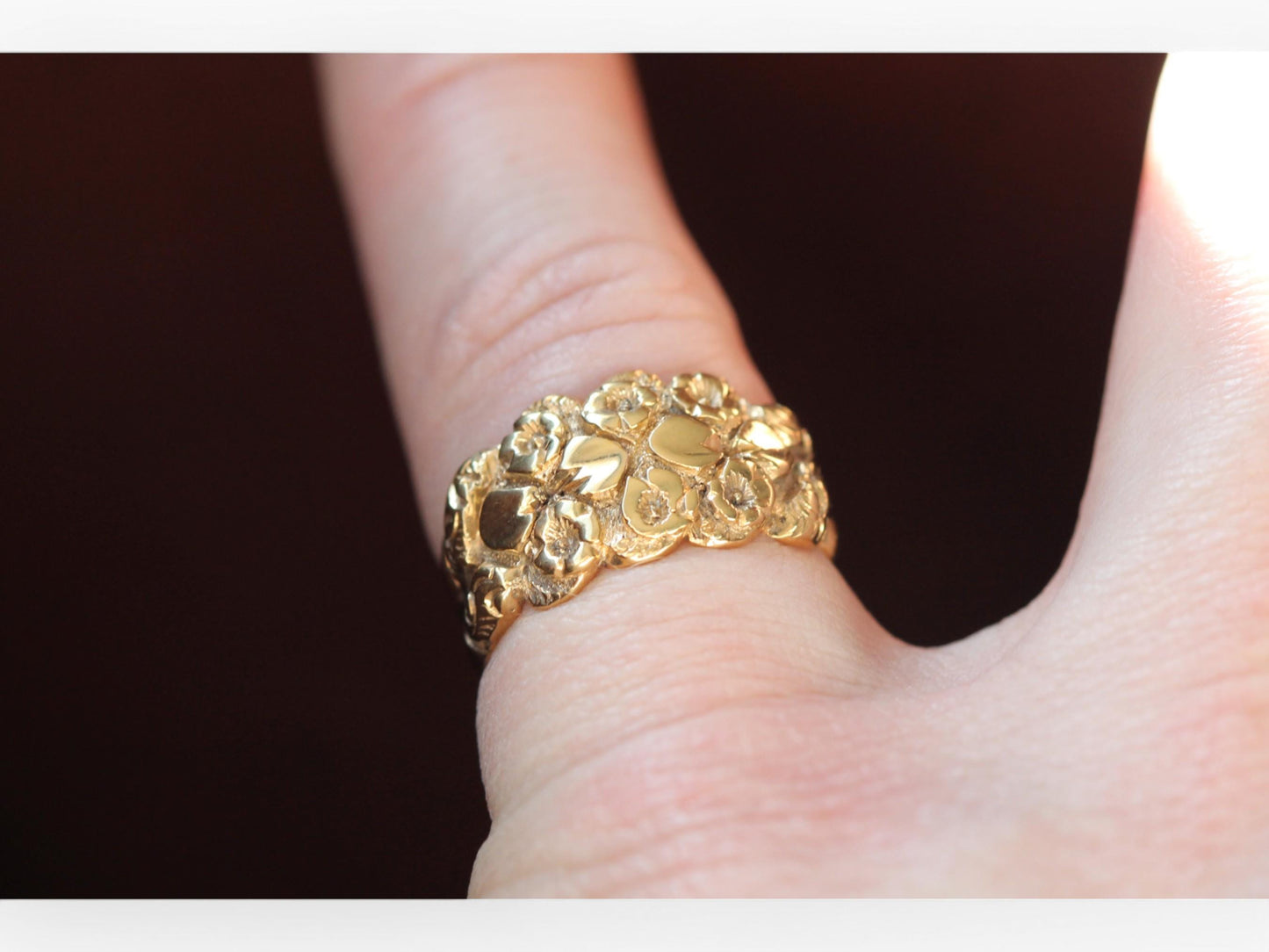 Antique 9ct Yellow Gold Floral Motif Keeper Ring, 1913
