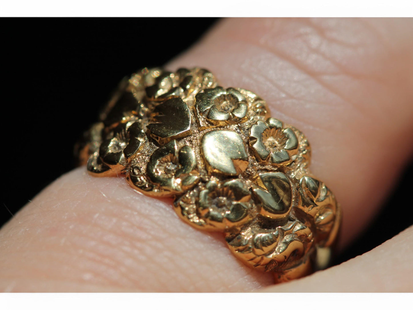 Antique 9ct Yellow Gold Floral Motif Keeper Ring, 1913