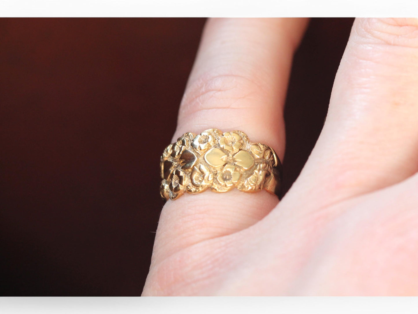 Antique 9ct Yellow Gold Floral Motif Keeper Ring, 1913
