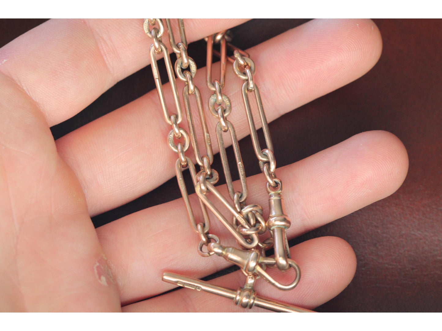 Antique-9ct-Gold-Trombone-Link-Albert-Chain-Necklace,-14.5"