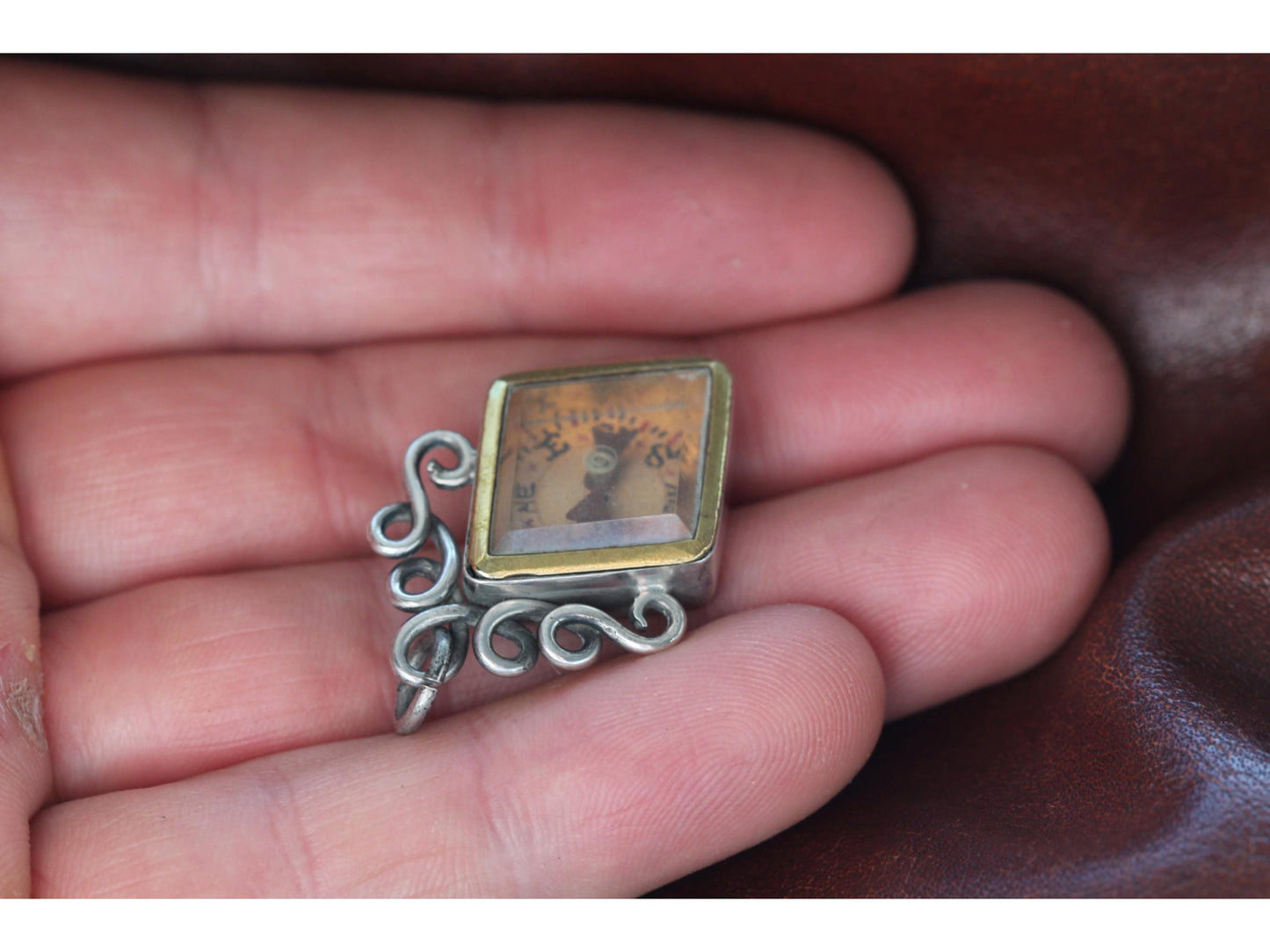 Antique Sterling Silver Lozenge Shaped Compass, 1913