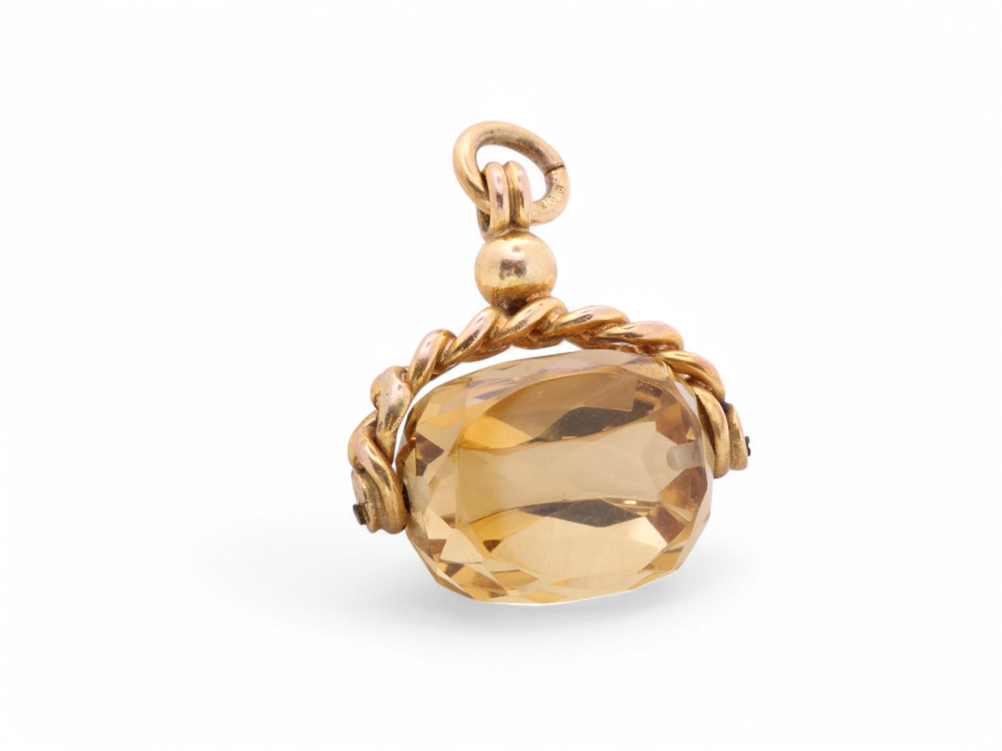 Antique 9ct Gold Faceted Citrine Spinner Pendant