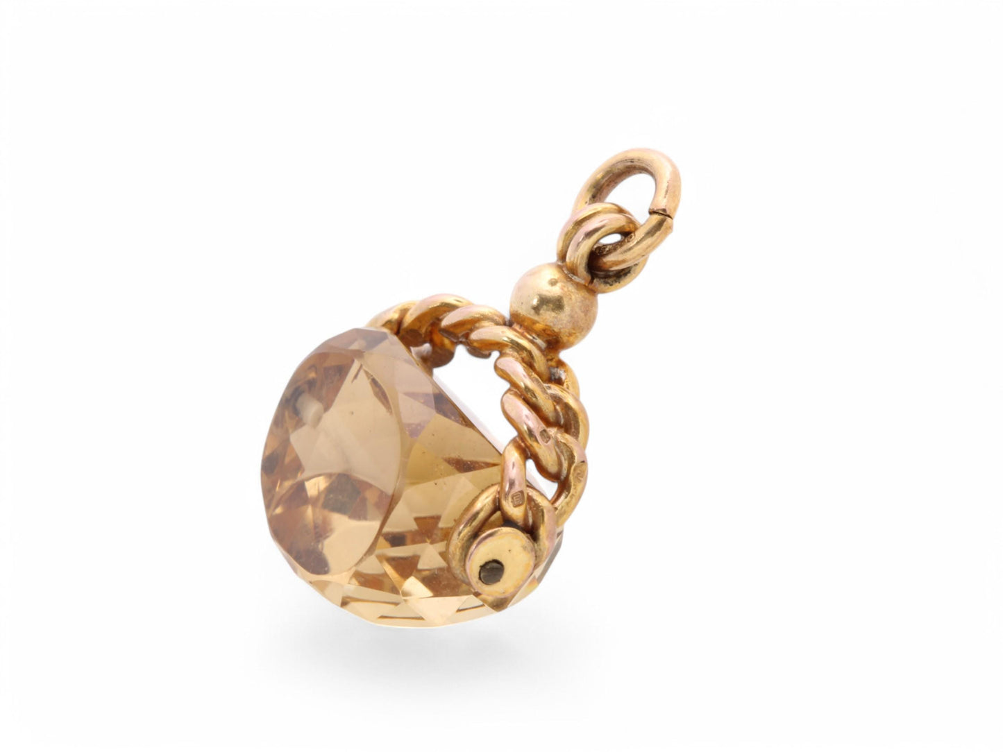 Antique 9ct Gold Faceted Citrine Spinner Pendant
