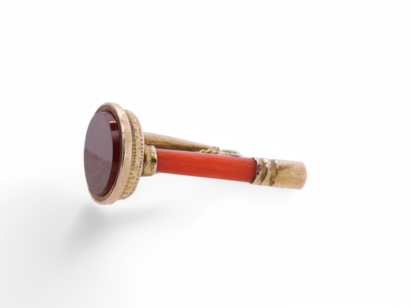 Antique 9ct Gold Coral Harp Pendant Watch Key