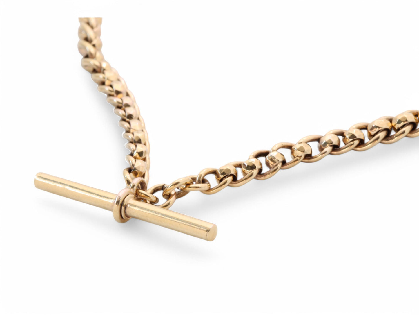 Antique 9ct Gold Faceted Roller Ball Albert Chain Necklace, 14.5"