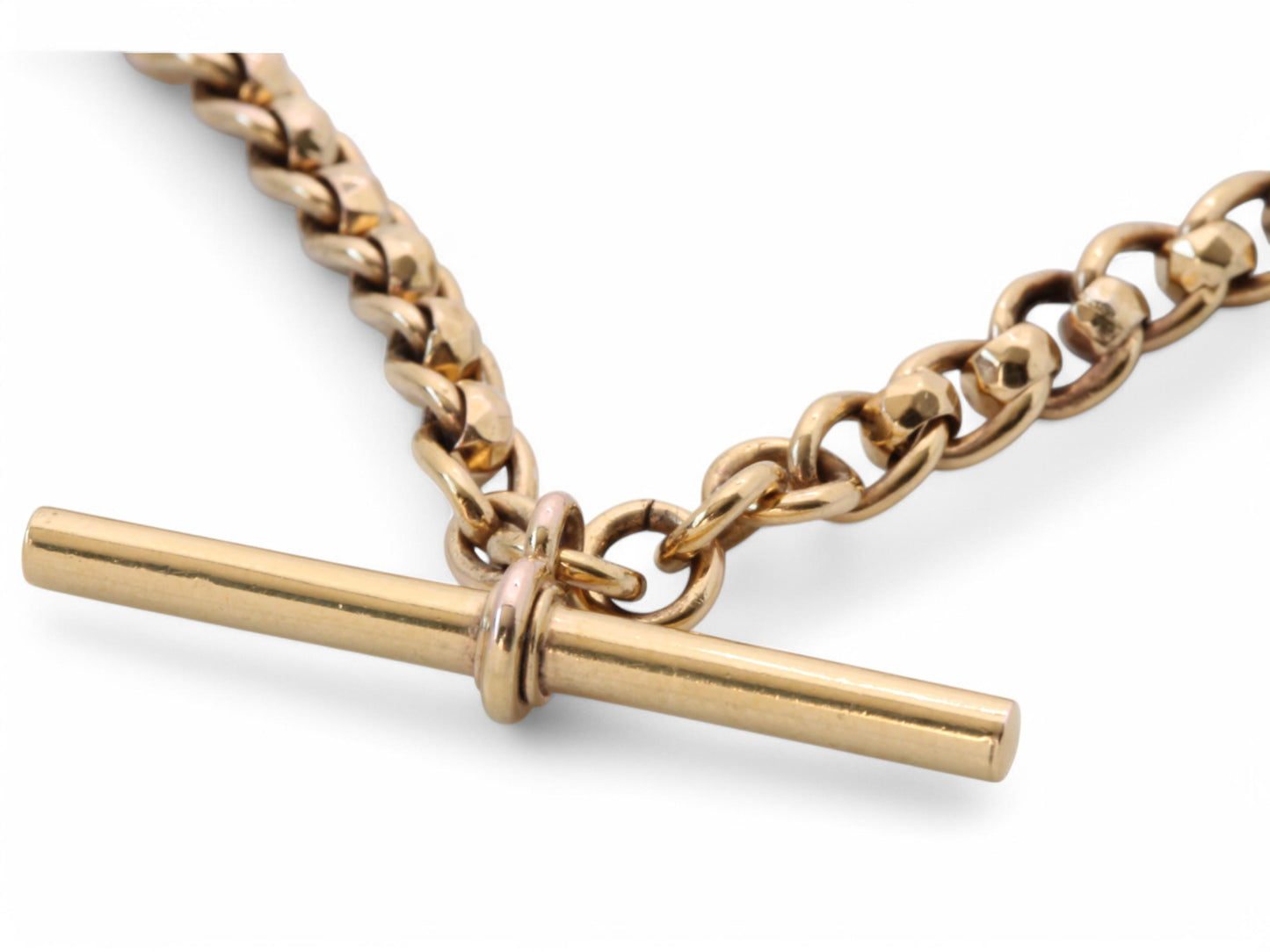 Antique 9ct Gold Faceted Roller Ball Albert Chain Necklace, 14.5"