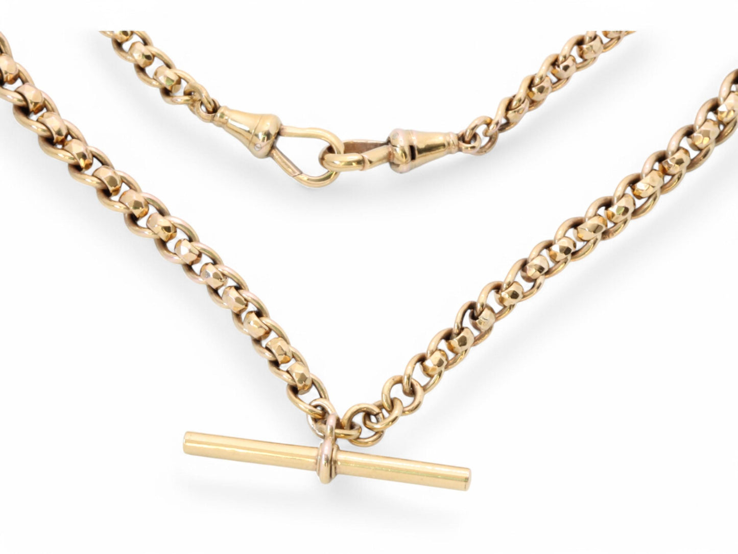 Antique 9ct Gold Faceted Roller Ball Albert Chain Necklace, 14.5"