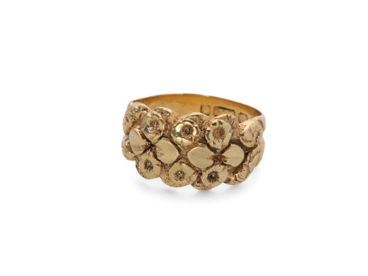 Antique 9ct Yellow Gold Floral Motif Keeper Ring, 1913