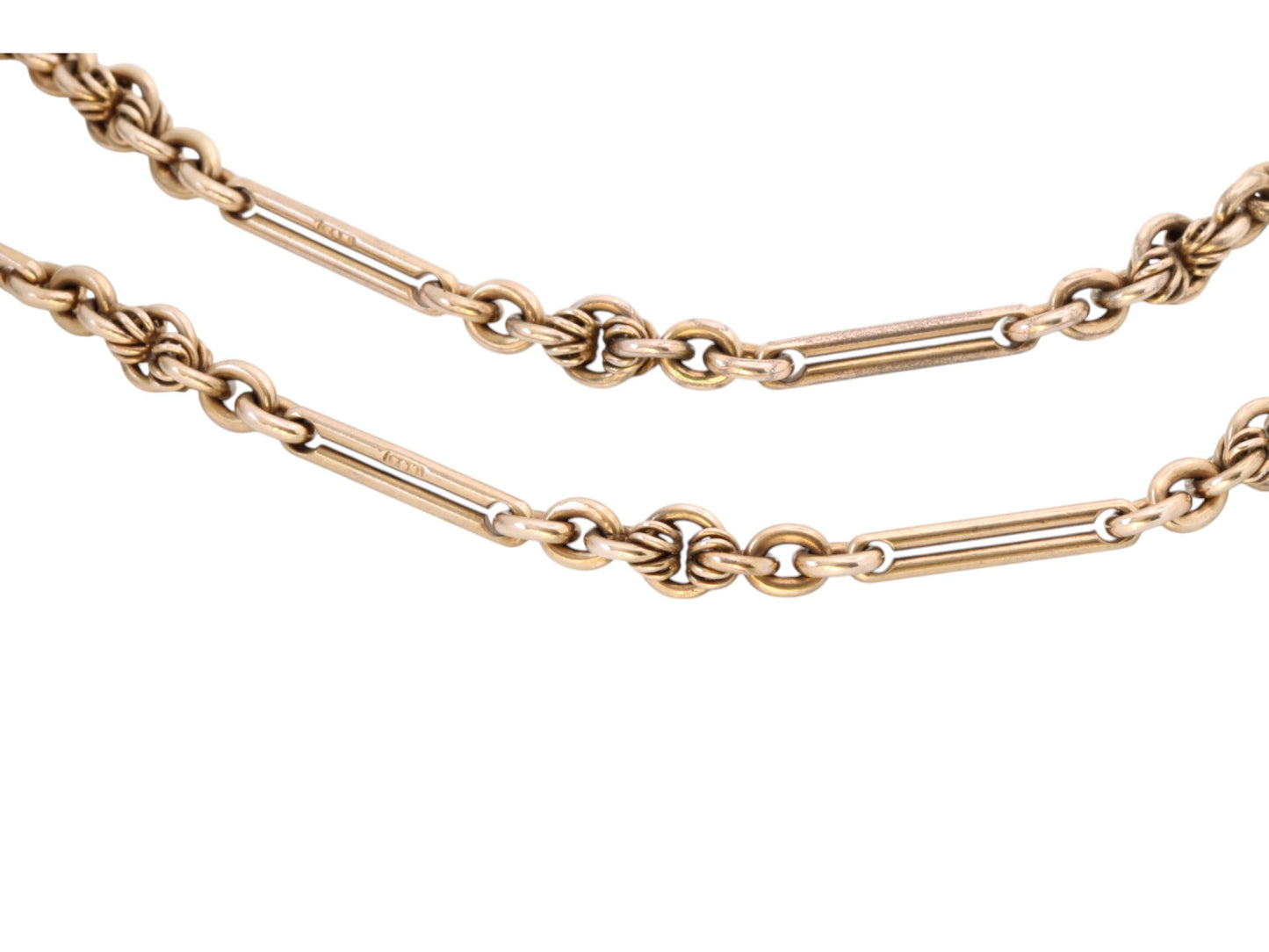 Antique-9ct-Rolled-Gold-Fetter-&-Lovers-Knot-Albert-Chain-Necklace,-15.75"