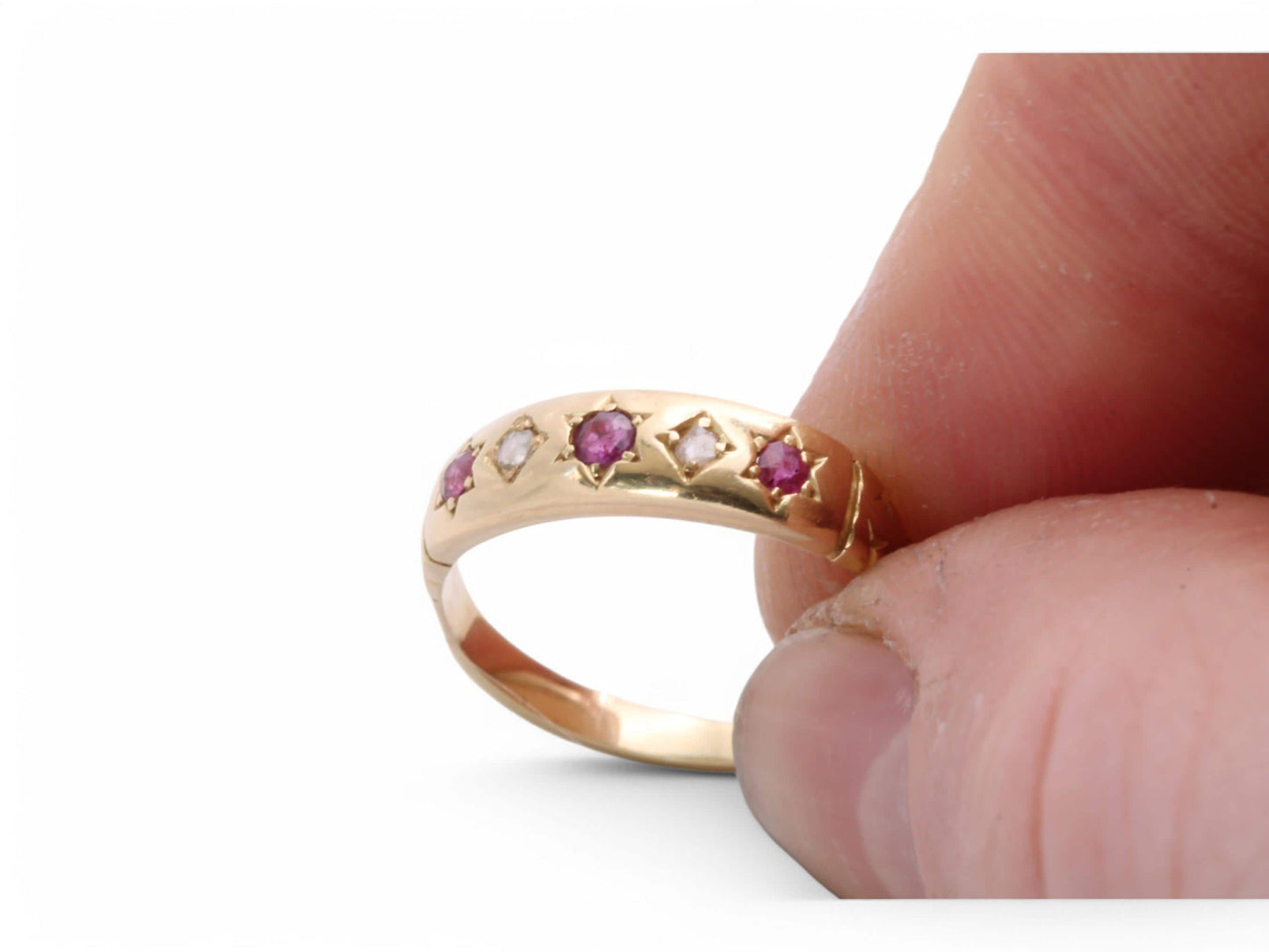 Antique-18ct-Gold-Ruby-Diamond-Gypsy-Ring