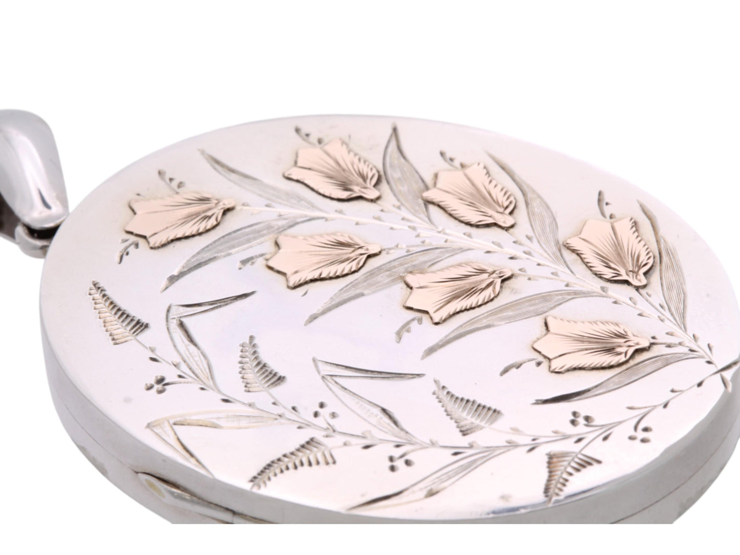 Victorian-Sterling-Silver-Tulip-Locket:-9ct-Gold-Flowers,-1880