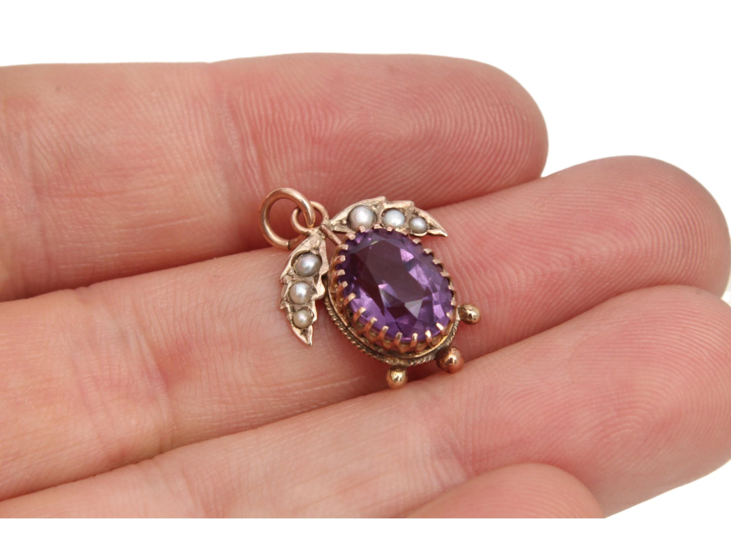 Antique 9ct Gold 3ct Amethyst Pearl Pendant