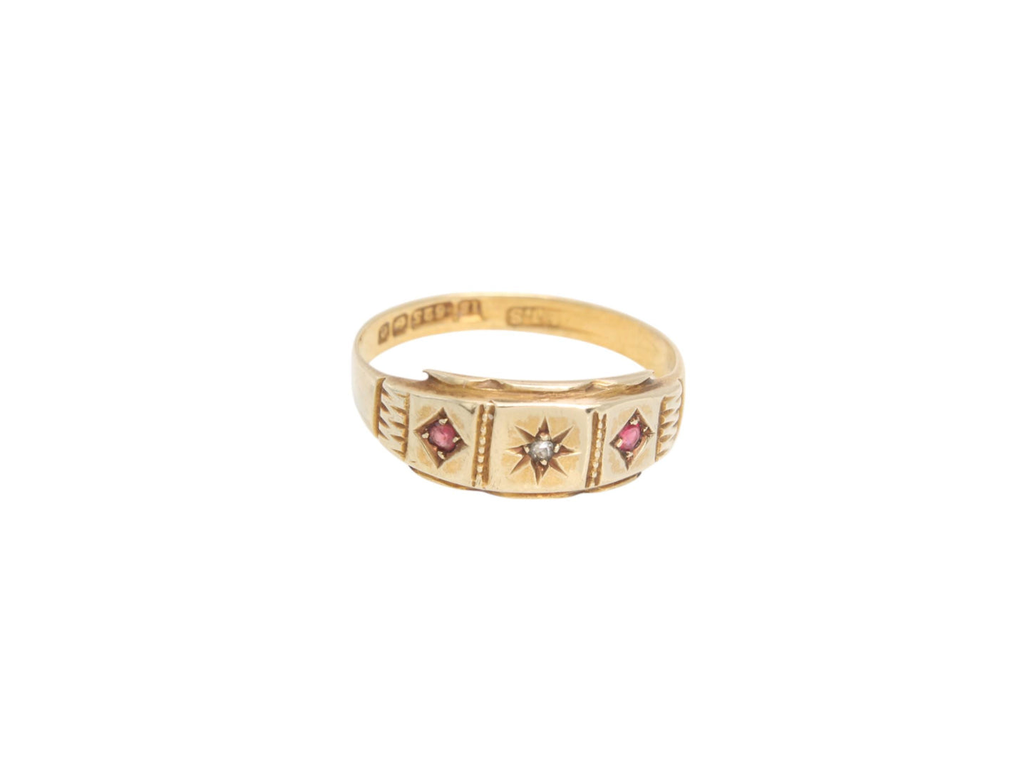 Antique 15ct Gold Diamond Ruby Gypsy Ring, 1904
