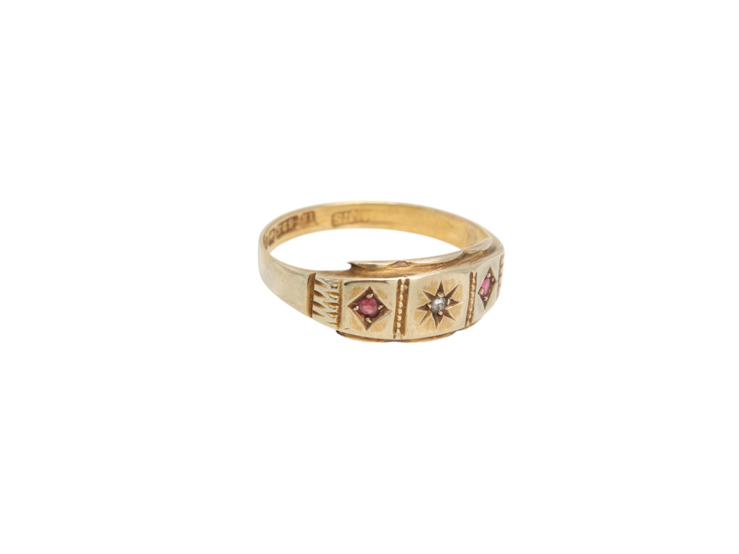 Antique 15ct Gold Diamond Ruby Gypsy Ring, 1904