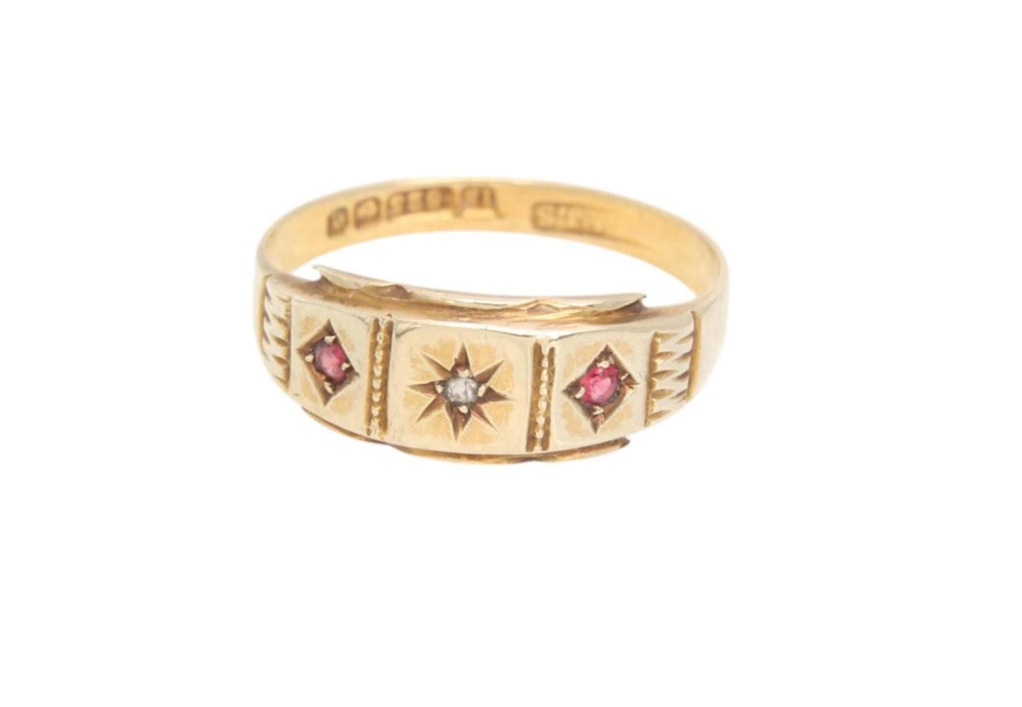 Antique 15ct Gold Diamond Ruby Gypsy Ring, 1904
