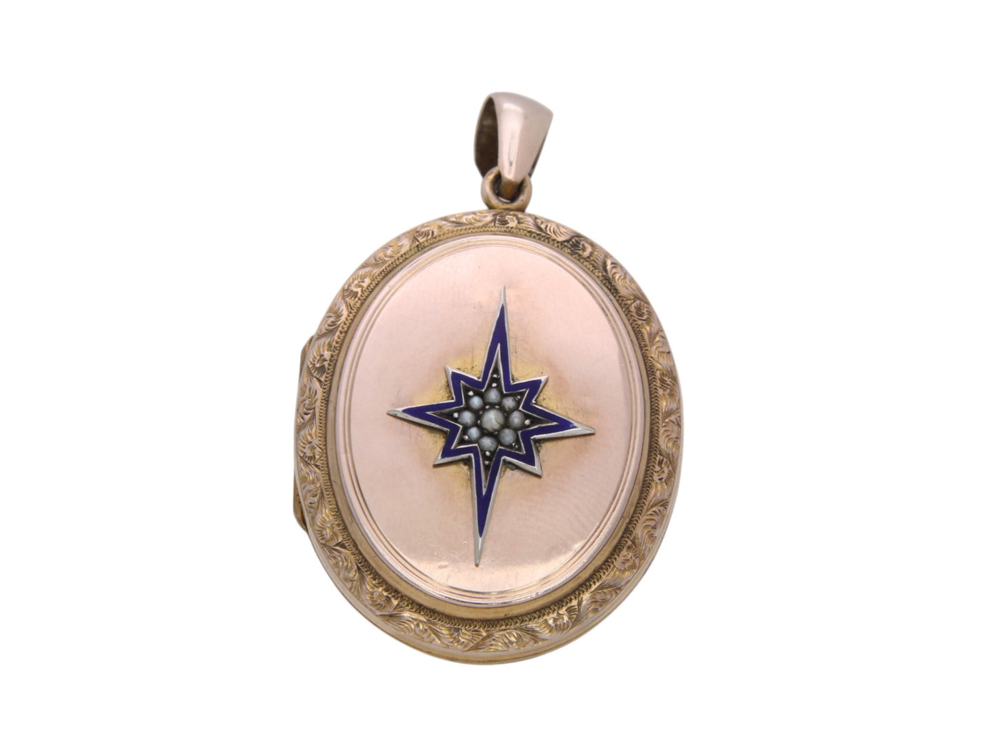 Antique 9ct Gold Blue Enamel Star Pearl Locket