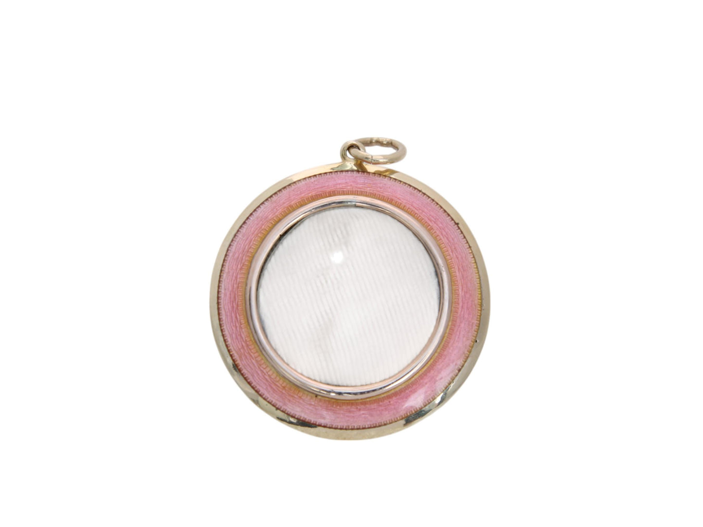 Antique 9ct Gold Pink Guilloche Enamel Locket Pendant