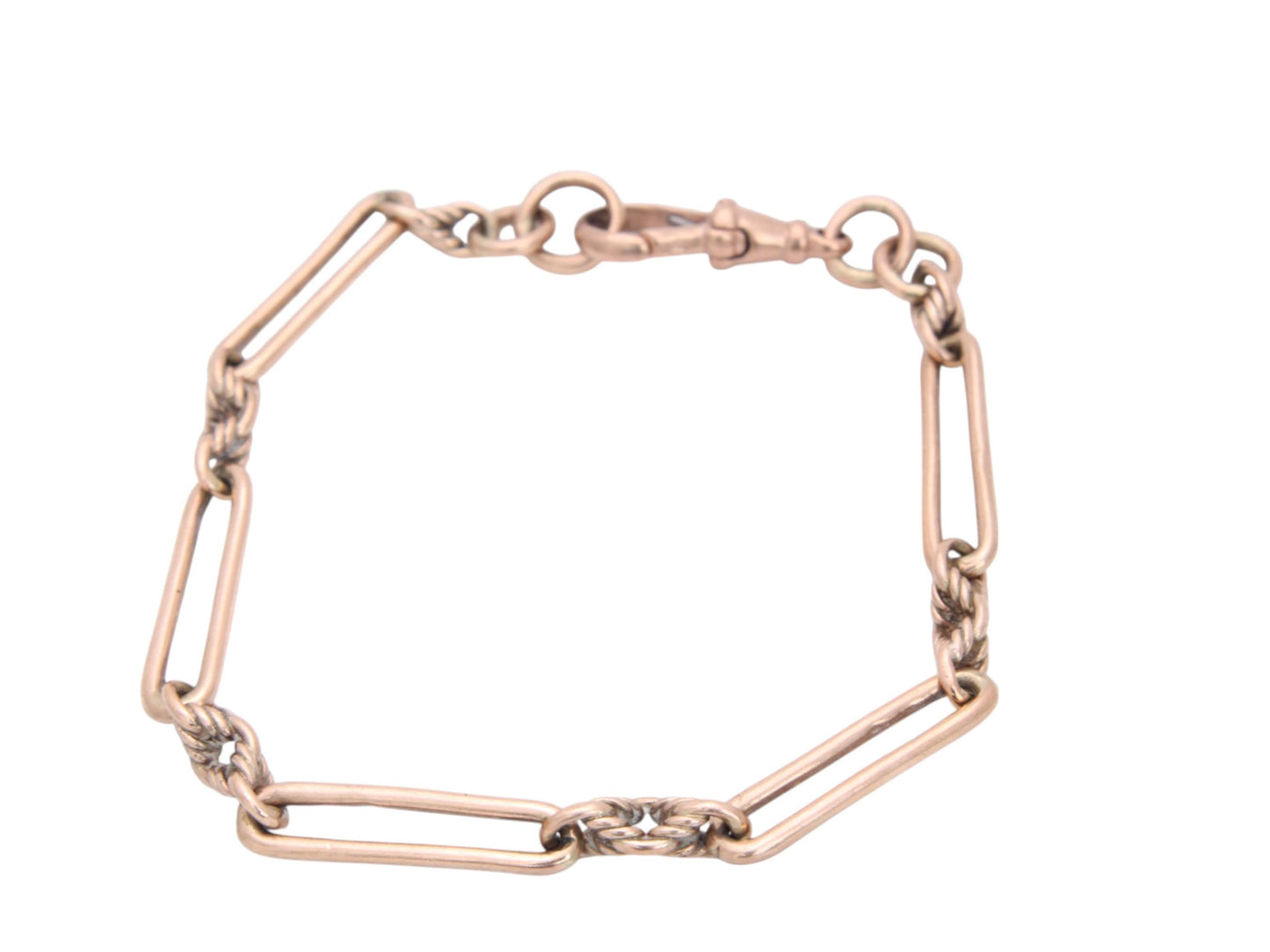 Antique 9ct Rose Gold Trombone Lovers Knot Bracelet, 7.5"