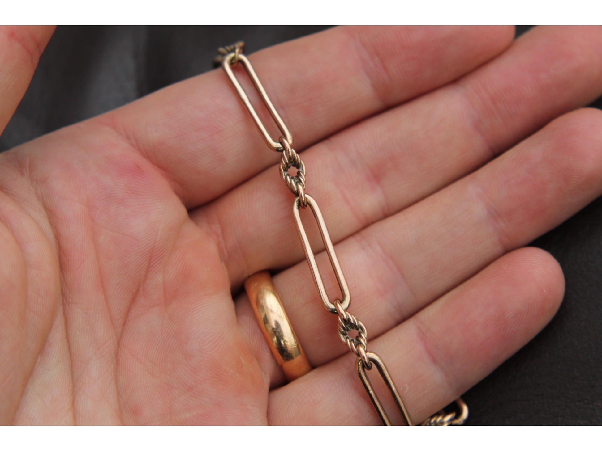 Antique-9ct-Rose-Gold-Trombone-Lovers-Knot-Bracelet,-7.5"