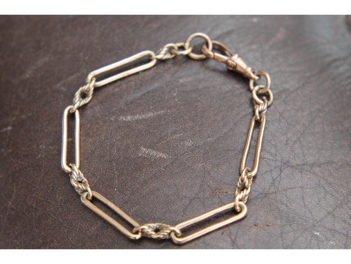 Antique 9ct Rose Gold Trombone Lovers Knot Bracelet, 7.5"