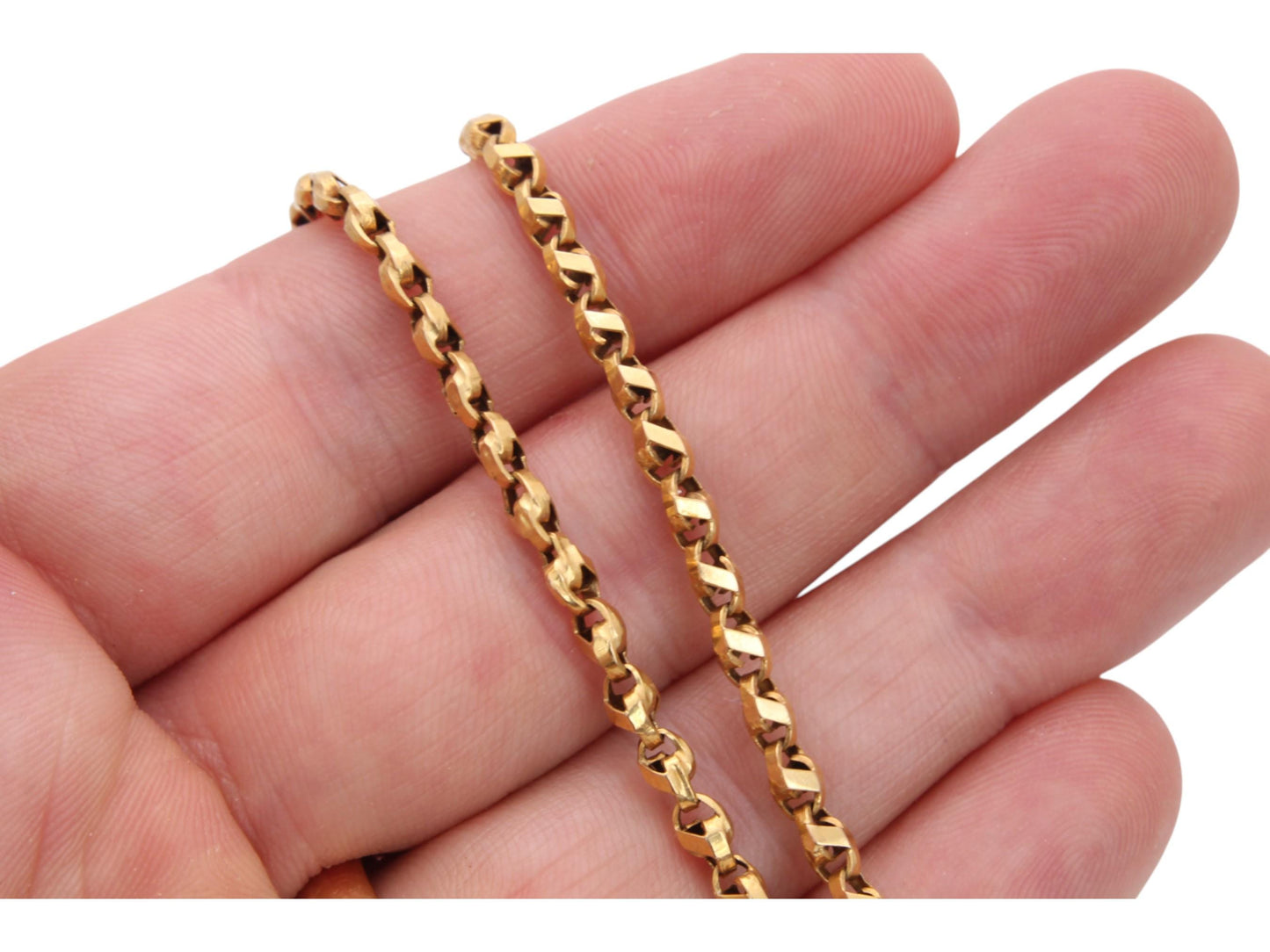 Antique 9ct Yellow Gold Tulip Link Necklace, 15.75"