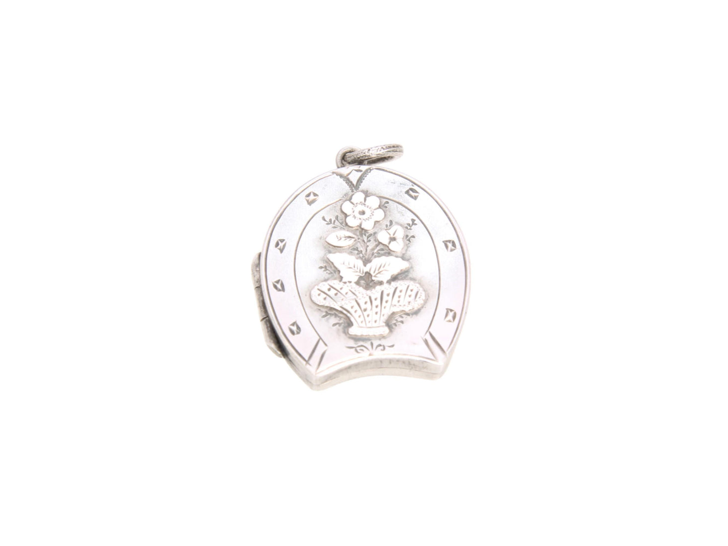 Antique Sterling Silver HorseShoe Flower Locket