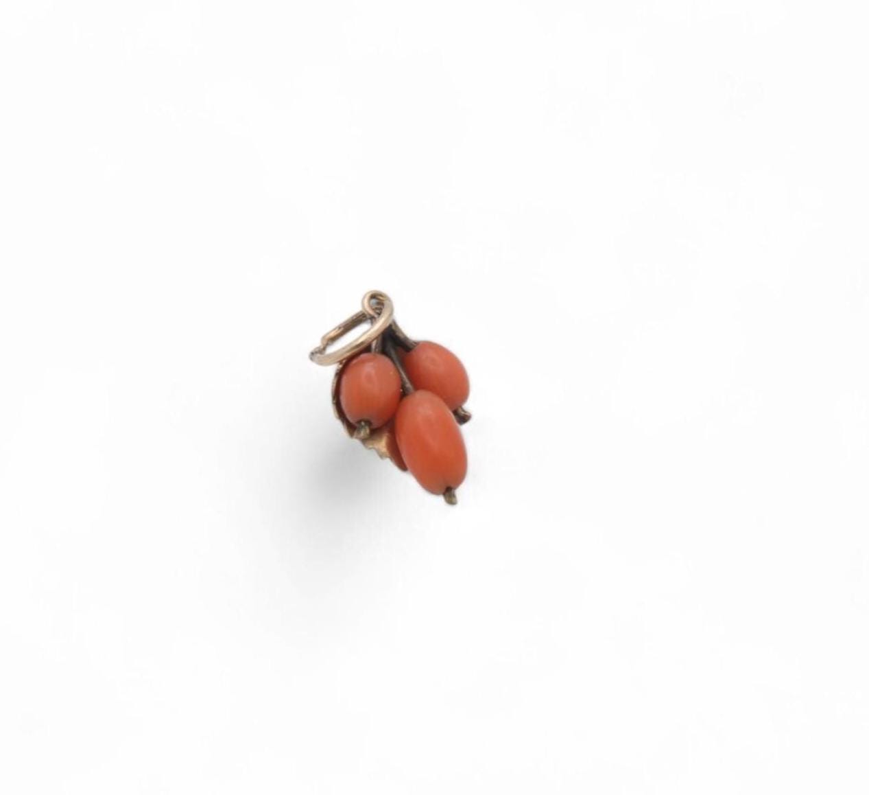 Antique 9ct Gold Coral Grape Charm Pendant
