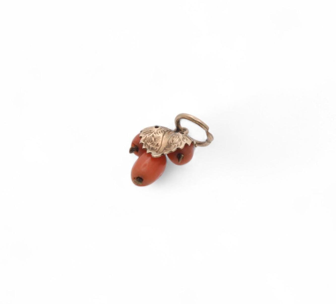 Antique 9ct Gold Coral Grape Charm Pendant